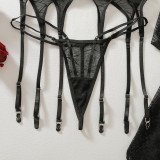 Women Harness Hollow Waist Cincher Lingerie with Fishnet Stockings Two Pieces