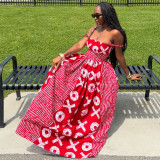 African Women Strapless Print Maxi Dress