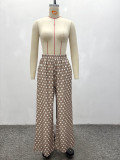 Plus Size African Women Polka Dot Long Sleeve Turndown Collar Shirt and Long Pants Two Piece Set