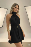Women's Summer Halter Neck Solid Color Slim Waist Short Dress