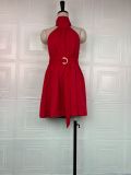 Women's Summer Halter Neck Solid Color Slim Waist Short Dress