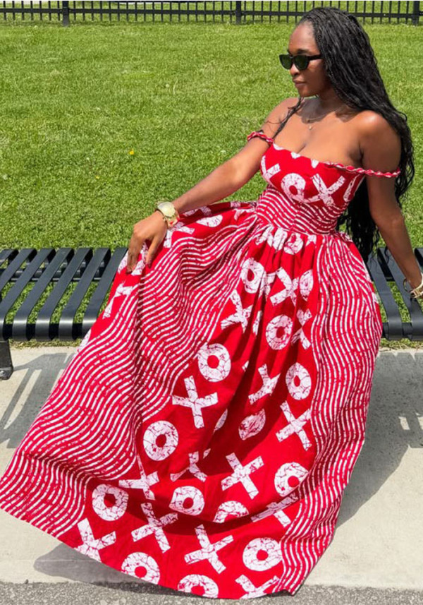 African Women Strapless Print Maxi Dress