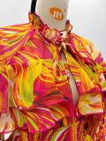 African Women Casual V-Neck Ruffle Print Long Sleeve Shirt