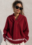 Women Knitting Jacquard Scarf Top Sweater Two Piece Set