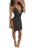 Women Sexy Color Strap Backless Dress