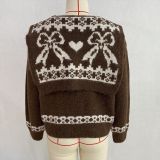 Women Knitting Jacquard Scarf Top Sweater Two Piece Set