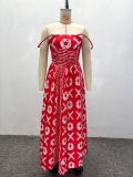 African Women Strapless Print Maxi Dress