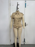 Women French Casual Turndown Collar Short Sleeve Irregular Coat