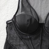 Women See-Through Mesh Sleeveless Shaping Sexy Dress with Thong Lingerie