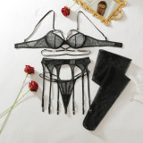Women Harness Hollow Waist Cincher Lingerie with Fishnet Stockings Two Pieces
