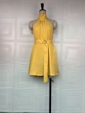 Women's Summer Halter Neck Solid Color Slim Waist Short Dress