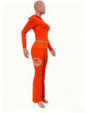 Women Fall Winter Casual Skull Rubber Print Patchwork Top and Bell Bottom Pant Two Piece Set
