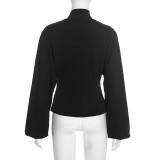 Women Autumn Mock Neck Double Zipper Long Sleeve T-Shirt Top