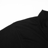 Women Autumn Mock Neck Double Zipper Long Sleeve T-Shirt Top