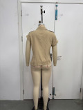 Women French Casual Turndown Collar Short Sleeve Irregular Coat