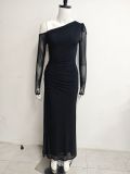 Women’s Fashion Sexy Chic Slash Shoulder Slim Waist Slim Fit Slit Long Dress