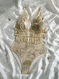 Women’s V Neck Low Back Printed One Piece Swimsuit