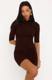 Women’s Casual Street Style Solid Color Ruched ight Fitting Bodycon Short Sleeve Dress