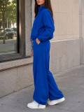 Autumn Winter Women’s Casual Loose Long Sleeve Zip Up Jacket Wide Leg Pants Two Piece Set