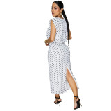 Women’s Polka Dot Sleeveless Round Neck Top Slim Waist Bodycon Skirt Two Piece Set