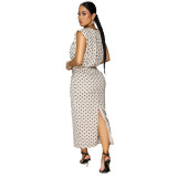 Women’s Polka Dot Sleeveless Round Neck Top Slim Waist Bodycon Skirt Two Piece Set