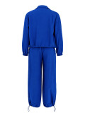 Autumn Winter Women’s Casual Loose Long Sleeve Zip Up Jacket Wide Leg Pants Two Piece Set