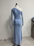 Women’s Fashion Sexy Chic Slash Shoulder Slim Waist Slim Fit Slit Long Dress
