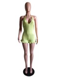 Summer Women Polka Dot Halter Neck Lace-Up Ruffle Romper