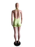Summer Women Polka Dot Halter Neck Lace-Up Ruffle Romper