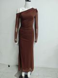 Women’s Fashion Sexy Chic Slash Shoulder Slim Waist Slim Fit Slit Long Dress