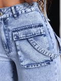 Women’s Trendy Multi Pocket Loose Straight Leg High Waist Denim Pants