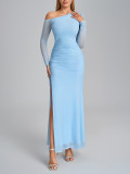 Women’s Fashion Sexy Chic Slash Shoulder Slim Waist Slim Fit Slit Long Dress