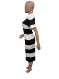 Spring Summer Women's Fashion Colorblock Turndown Collar Slim Fit Slit Dress