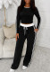Spring Autumn Women’s Casual Long Sleeve Color Block Striped Top and Pants Two Piece Set