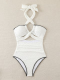 Women’s Cross Halter Neck Low Back One Piece Swimsuit
