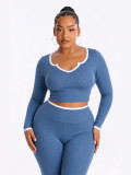 Women’s Color Block White Trim Ribbed High Waist Fitness Pants Two Piece Yoga Set