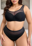 Plus Size Women’s Black Wireless Solid Color Bra and Panty Set