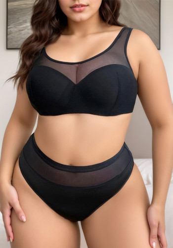 Plus Size Women’s Black Wireless Solid Color Bra and Panty Set
