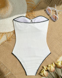Women Strapless Drawstring Ruched Ruffle Edge One Piece Swimsuit