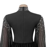 Women’s Elegant Beaded Chiffon Flutter Sleeve Flare Evening Dress