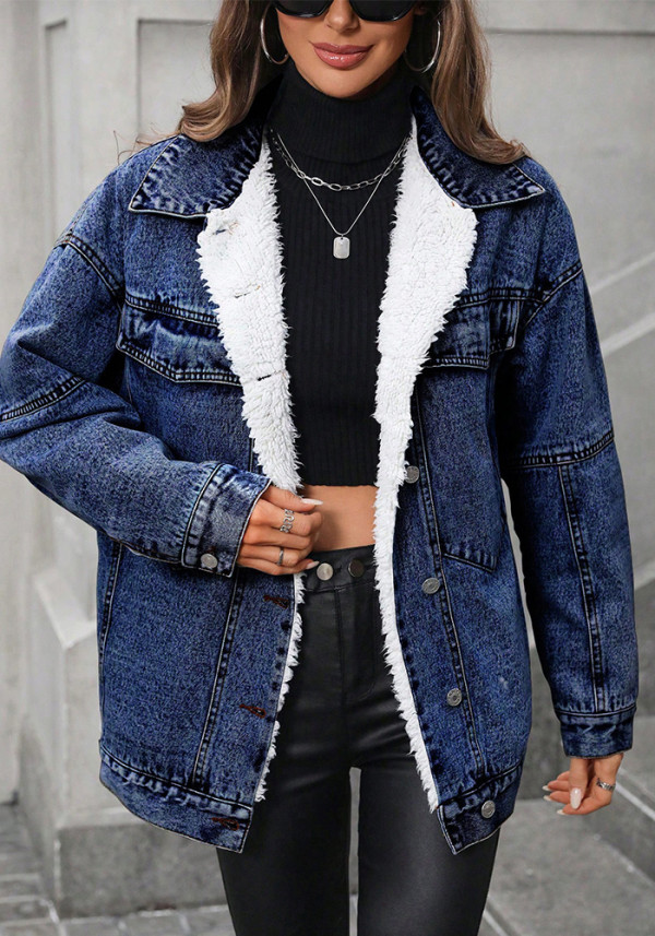 Autumn Winter Women’s Fleece Denim Jacket