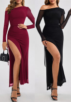 Women’s Fashion Sexy Chic Slash Shoulder Slim Waist Slim Fit Slit Long Dress