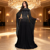 Women’s Elegant Beaded Chiffon Flutter Sleeve Flare Evening Dress