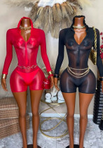 Women’s Sexy Stretch See Through Zip Up Hooded Bodysuit Women’s Sexy Stretch See Through Zip Up Hooded Bodysuit