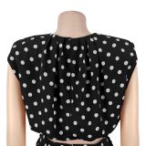 Women’s Polka Dot Sleeveless Round Neck Top Slim Waist Bodycon Skirt Two Piece Set