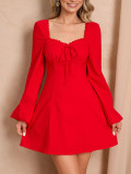 Autumn Winter Women’s Fashion Lace Patchwork Chic Slim Waist Slim Fit A Line Mini Skirt