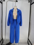 Autumn Winter Women’s Casual Loose Long Sleeve Zip Up Jacket Wide Leg Pants Two Piece Set
