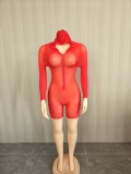 Women’s Sexy Stretch See Through Zip Up Hooded Bodysuit