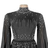 Women’s Elegant Beaded Chiffon Flutter Sleeve Flare Evening Dress