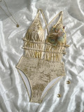 Women’s V Neck Low Back Printed One Piece Swimsuit